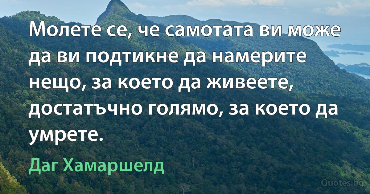 Молете се, че самотата ви може да ви подтикне да намерите нещо, за което да живеете, достатъчно голямо, за което да умрете. (Даг Хамаршелд)