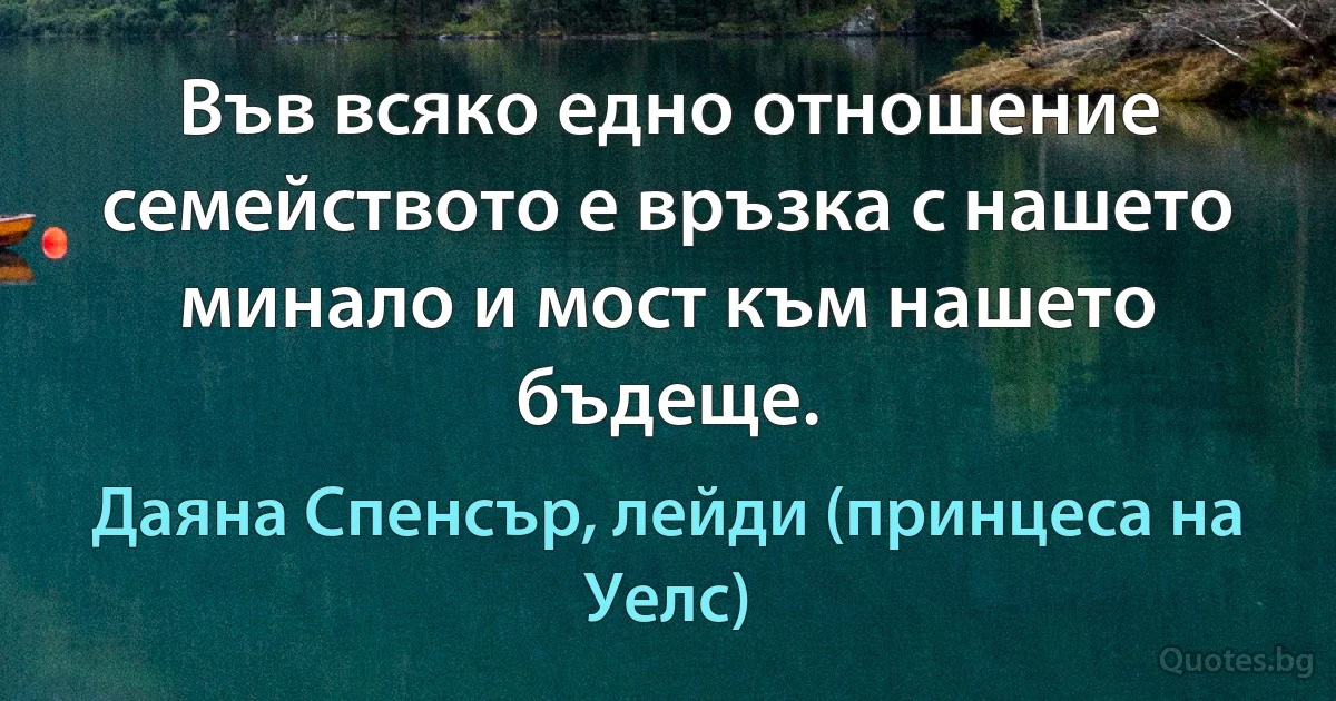 Във всяко едно отношение семейството е връзка с нашето минало и мост към нашето бъдеще. (Даяна Спенсър, лейди (принцеса на Уелс))