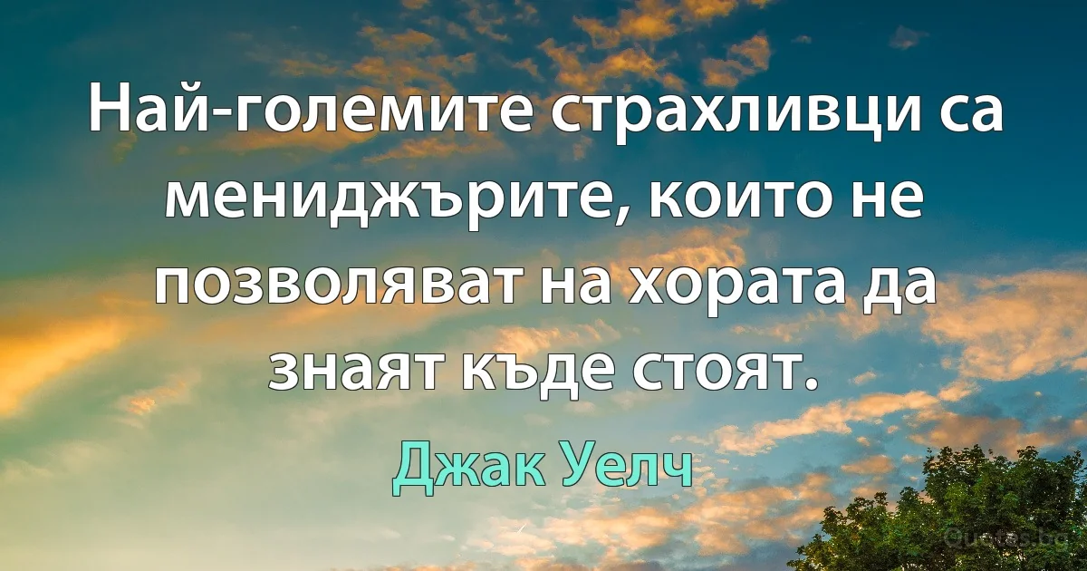 Най-големите страхливци са мениджърите, които не позволяват на хората да знаят къде стоят. (Джак Уелч)