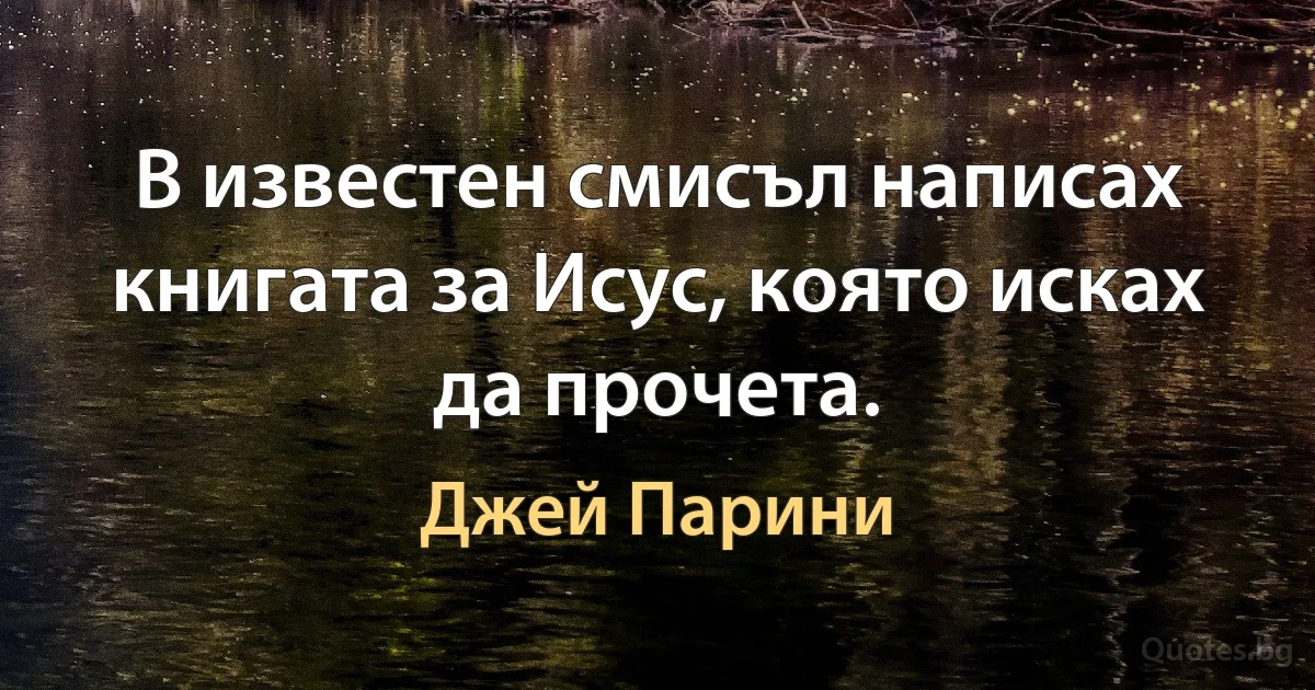 В известен смисъл написах книгата за Исус, която исках да прочета. (Джей Парини)