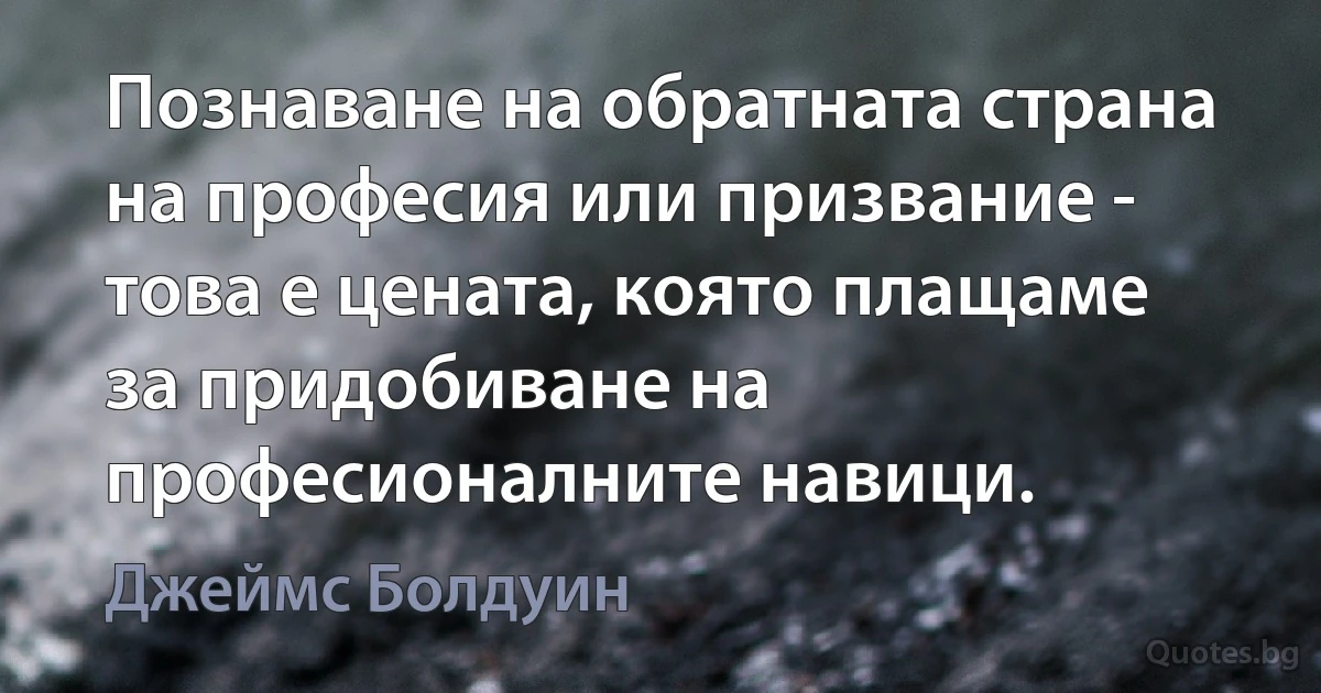 Познаване на обратната страна на професия или призвание - това е цената, която плащаме за придобиване на професионалните навици. (Джеймс Болдуин)