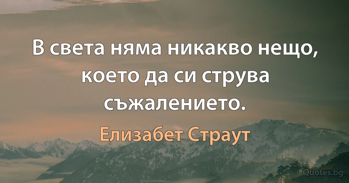 В света няма никакво нещо, което да си струва съжалението. (Елизабет Страут)