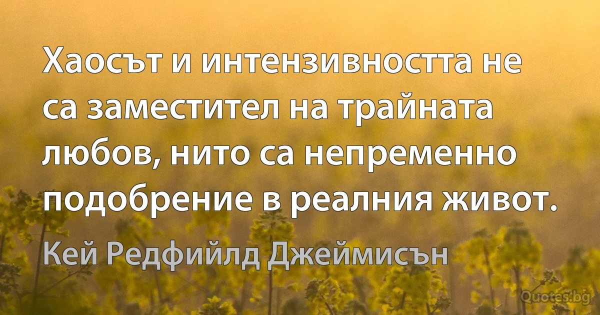 Хаосът и интензивността не са заместител на трайната любов, нито са непременно подобрение в реалния живот. (Кей Редфийлд Джеймисън)