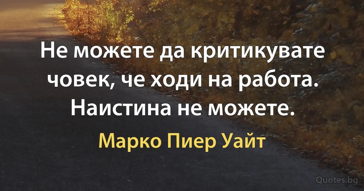 Не можете да критикувате човек, че ходи на работа. Наистина не можете. (Марко Пиер Уайт)