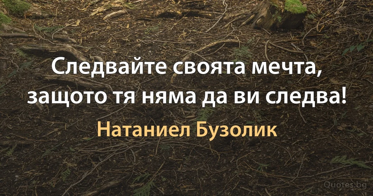 Следвайте своята мечта, защото тя няма да ви следва! (Натаниел Бузолик)