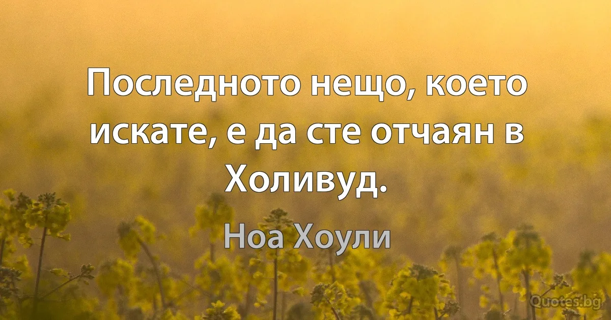 Последното нещо, което искате, е да сте отчаян в Холивуд. (Ноа Хоули)