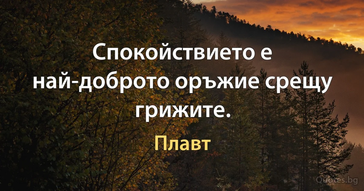 Спокойствието е най-доброто оръжие срещу грижите. (Плавт)