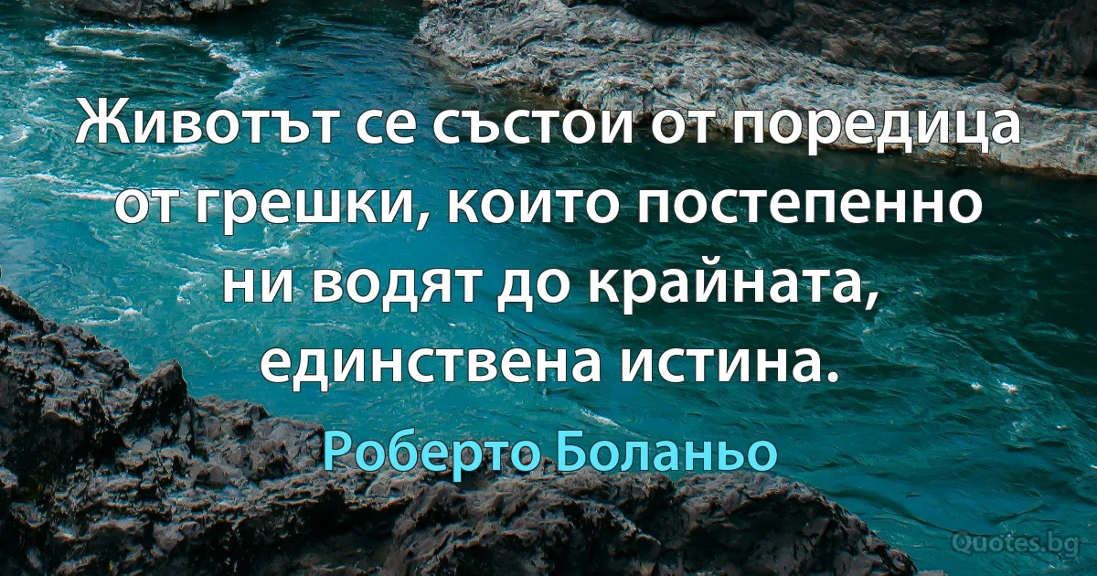 Животът се състои от поредица от грешки, които постепенно ни водят до крайната, единствена истина. (Роберто Боланьо)