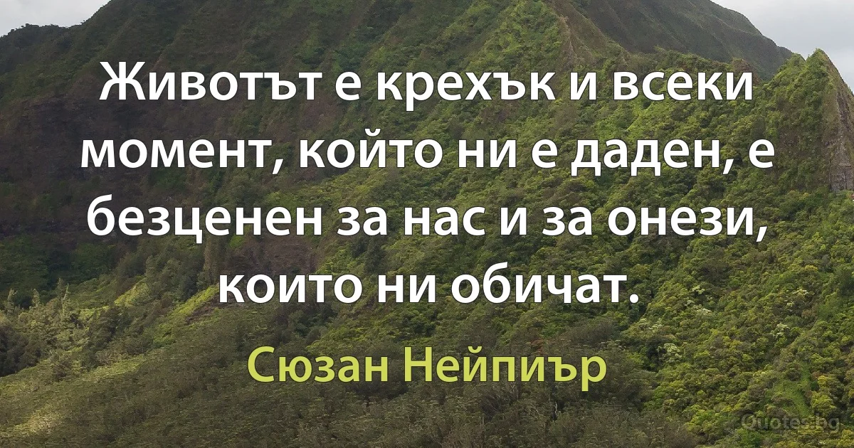 Животът е крехък и всеки момент, който ни е даден, е безценен за нас и за онези, които ни обичат. (Сюзан Нейпиър)