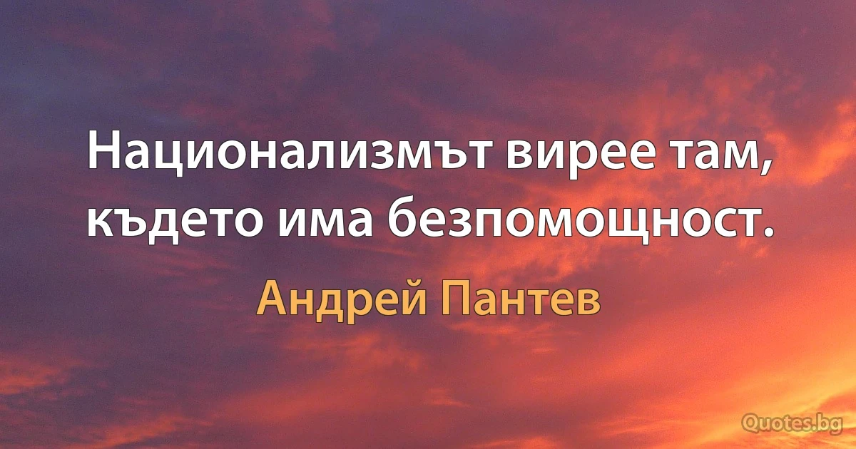 Национализмът вирее там, където има безпомощност. (Андрей Пантев)