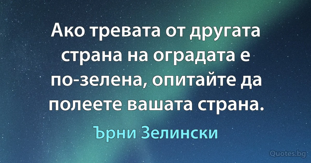 Ако тревата от другата страна на оградата е по-зелена, опитайте да полеете вашата страна. (Ърни Зелински)