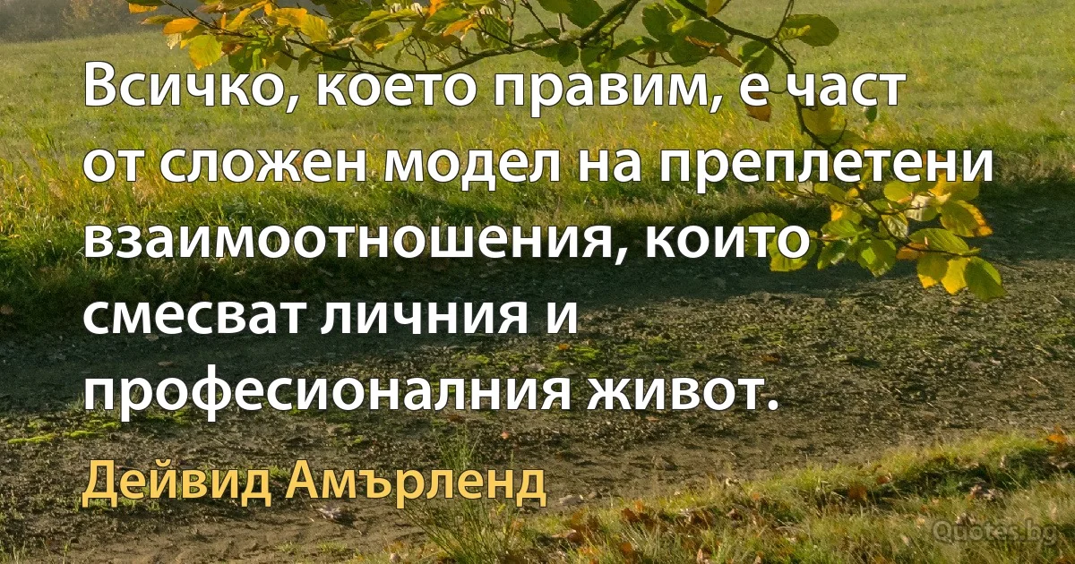 Всичко, което правим, е част от сложен модел на преплетени взаимоотношения, които смесват личния и професионалния живот. (Дейвид Амърленд)