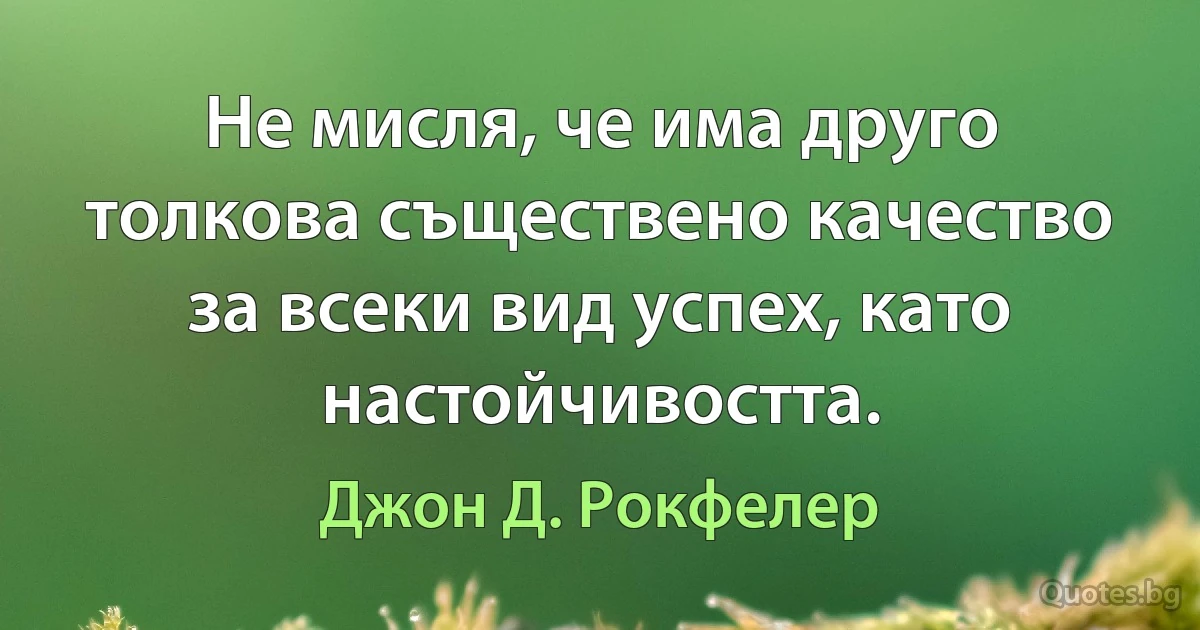 Не мисля, че има друго толкова съществено качество за всеки вид успех, като настойчивостта. (Джон Д. Рокфелер)