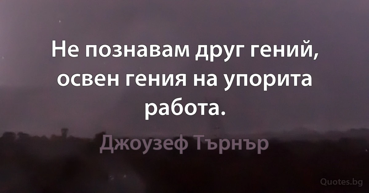 Не познавам друг гений, освен гения на упорита работа. (Джоузеф Търнър)