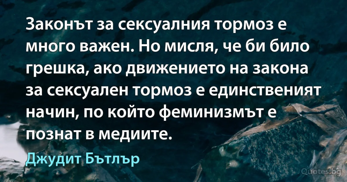 Законът за сексуалния тормоз е много важен. Но мисля, че би било грешка, ако движението на закона за сексуален тормоз е единственият начин, по който феминизмът е познат в медиите. (Джудит Бътлър)