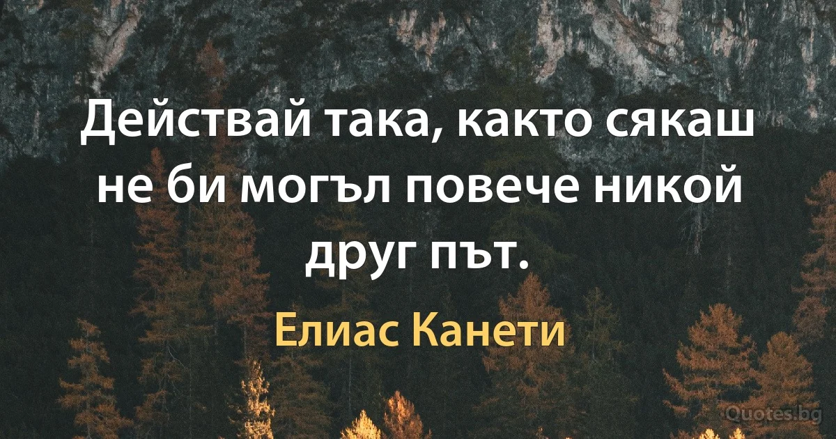 Действай така, както сякаш не би могъл повече никой друг път. (Елиас Канети)