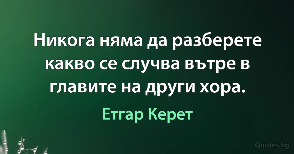 Никога няма да разберете какво се случва вътре в главите на други хора. (Етгар Керет)