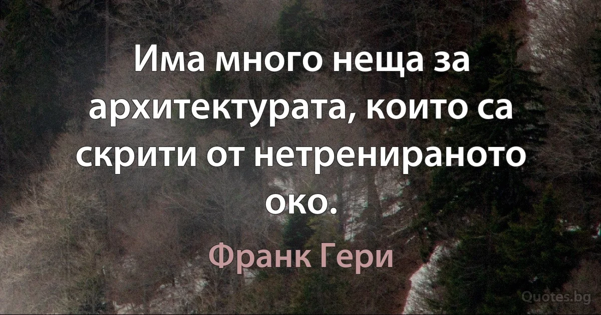 Има много неща за архитектурата, които са скрити от нетренираното око. (Франк Гери)