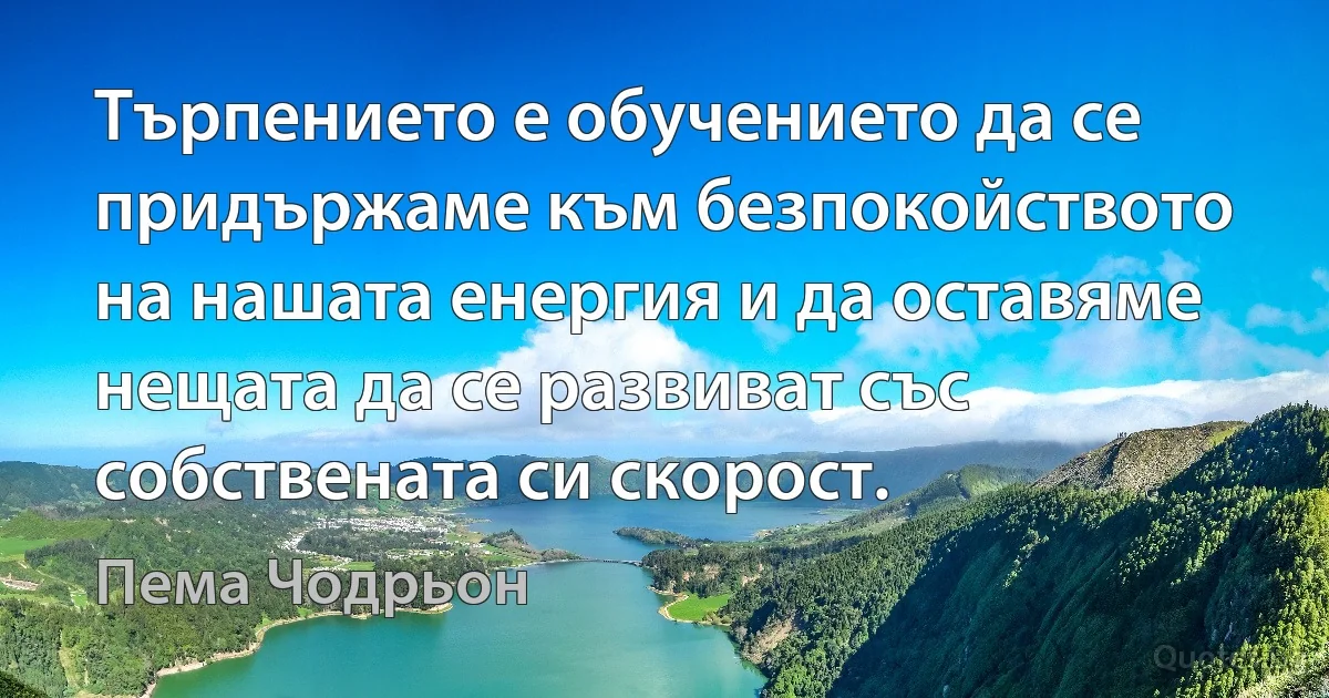 Търпението е обучението да се придържаме към безпокойството на нашата енергия и да оставяме нещата да се развиват със собствената си скорост. (Пема Чодрьон)