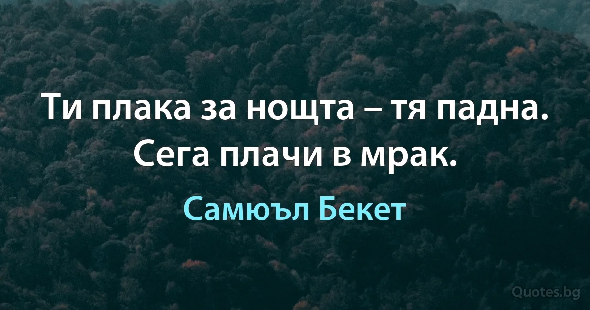 Ти плака за нощта – тя падна. Сега плачи в мрак. (Самюъл Бекет)