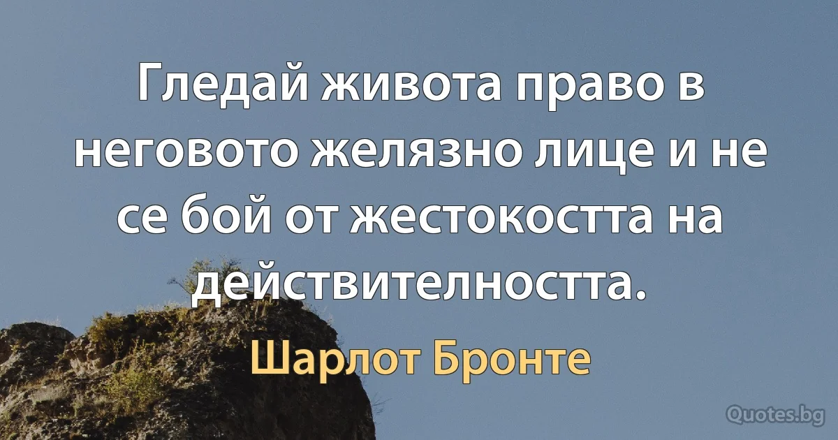 Гледай живота право в неговото желязно лице и не се бой от жестокостта на действителността. (Шарлот Бронте)