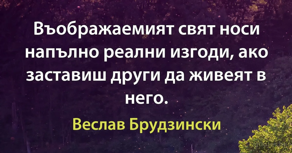 Въображаемият свят носи напълно реални изгоди, ако заставиш други да живеят в него. (Веслав Брудзински)