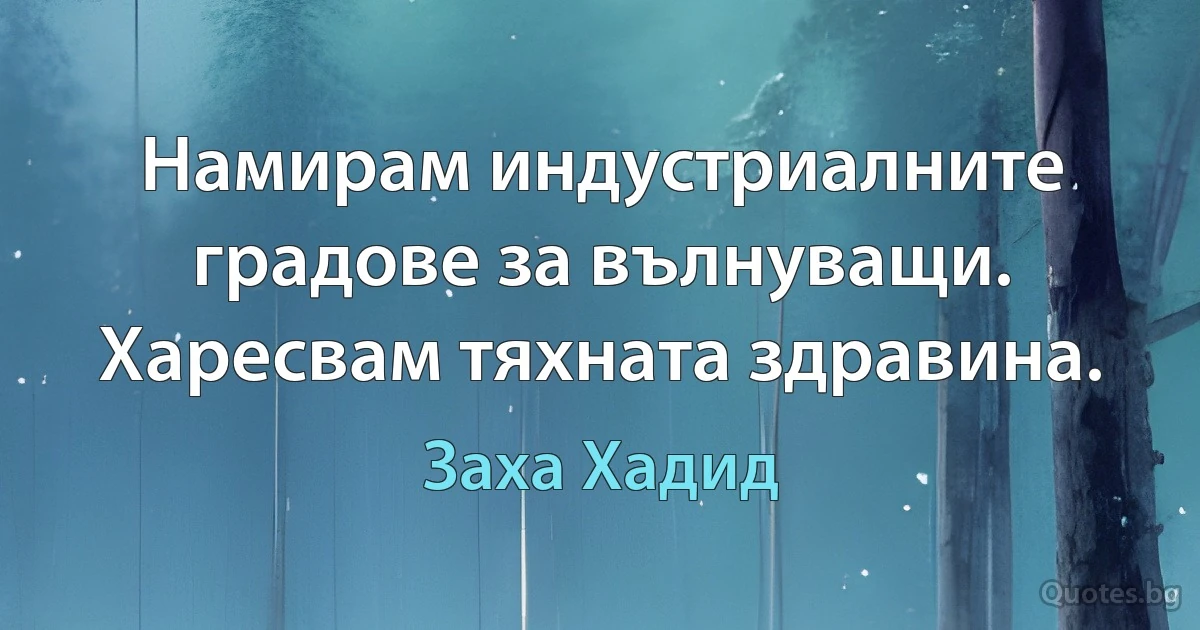 Намирам индустриалните градове за вълнуващи. Харесвам тяхната здравина. (Заха Хадид)