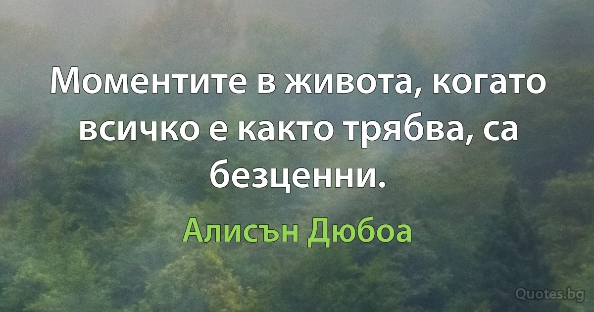 Моментите в живота, когато всичко е както трябва, са безценни. (Алисън Дюбоа)