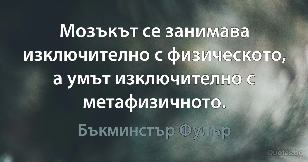 Мозъкът се занимава изключително с физическото, а умът изключително с метафизичното. (Бъкминстър Фулър)