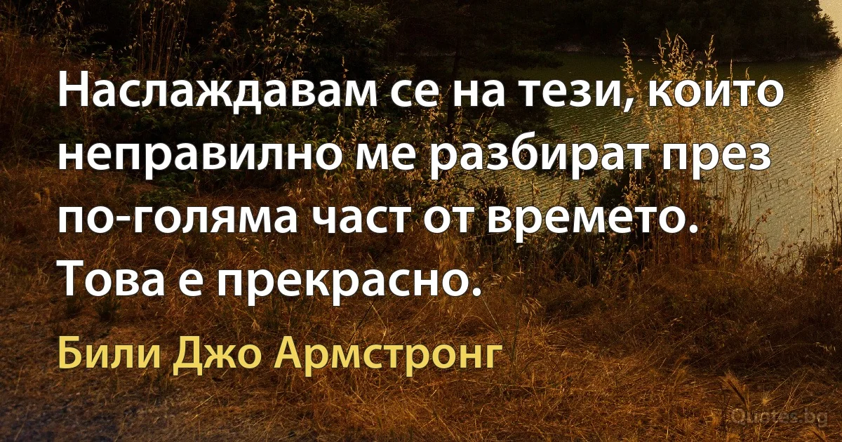 Наслаждавам се на тези, които неправилно ме разбират през по-голяма част от времето. Това е прекрасно. (Били Джо Армстронг)