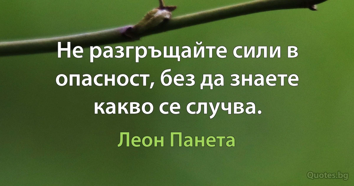 Не разгръщайте сили в опасност, без да знаете какво се случва. (Леон Панета)