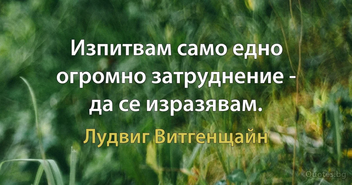 Изпитвам само едно огромно затруднение - да се изразявам. (Лудвиг Витгенщайн)