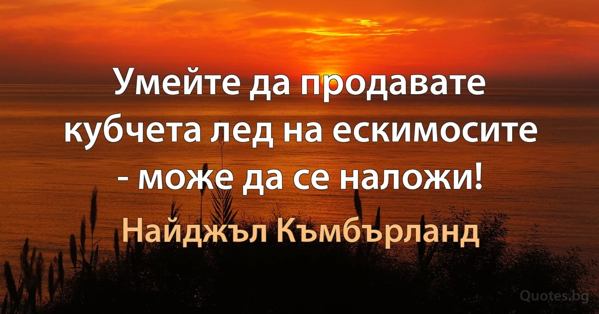 Умейте да продавате кубчета лед на ескимосите - може да се наложи! (Найджъл Къмбърланд)