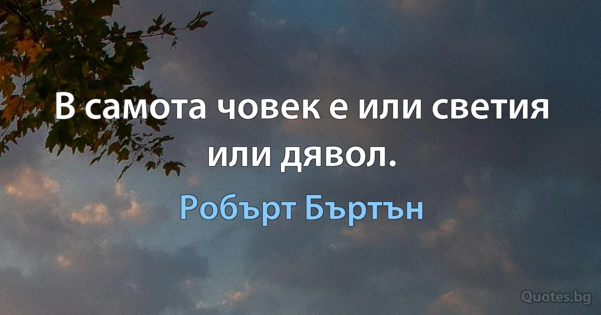 В самота човек е или светия или дявол. (Робърт Бъртън)