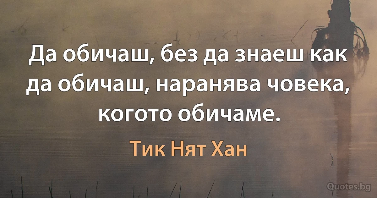 Да обичаш, без да знаеш как да обичаш, наранява човека, когото обичаме. (Тик Нят Хан)