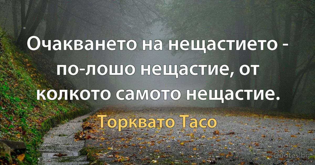 Очакването на нещастието - по-лошо нещастие, от колкото самото нещастие. (Торквато Тасо)