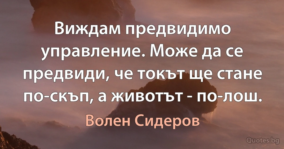 Виждам предвидимо управление. Може да се предвиди, че токът ще стане по-скъп, а животът - по-лош. (Волен Сидеров)