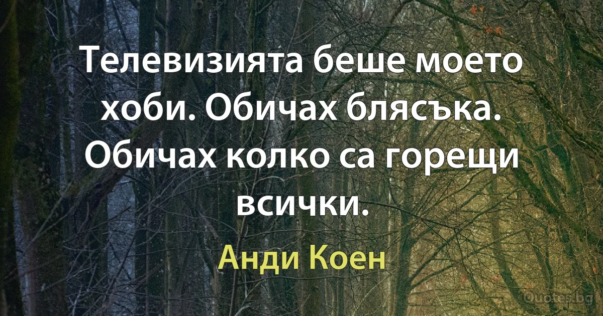 Телевизията беше моето хоби. Обичах блясъка. Обичах колко са горещи всички. (Анди Коен)