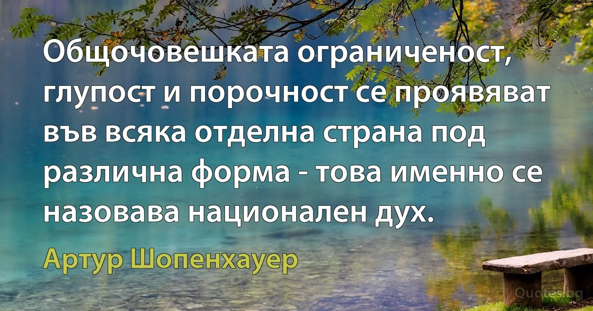 Общочовешката ограниченост, глупост и порочност се проявяват във всяка отделна страна под различна форма - това именно се назовава национален дух. (Артур Шопенхауер)