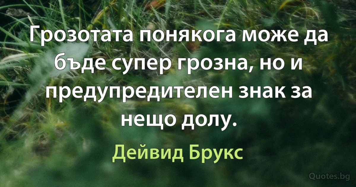 Грозотата понякога може да бъде супер грозна, но и предупредителен знак за нещо долу. (Дейвид Брукс)