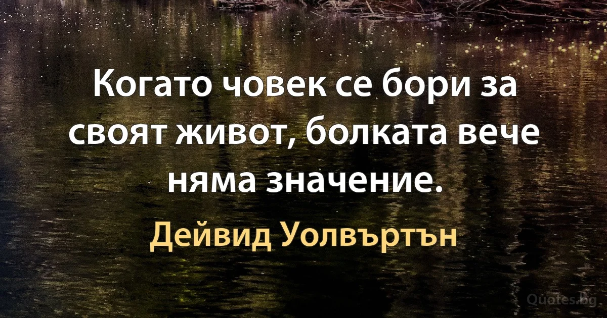 Когато човек се бори за своят живот, болката вече няма значение. (Дейвид Уолвъртън)