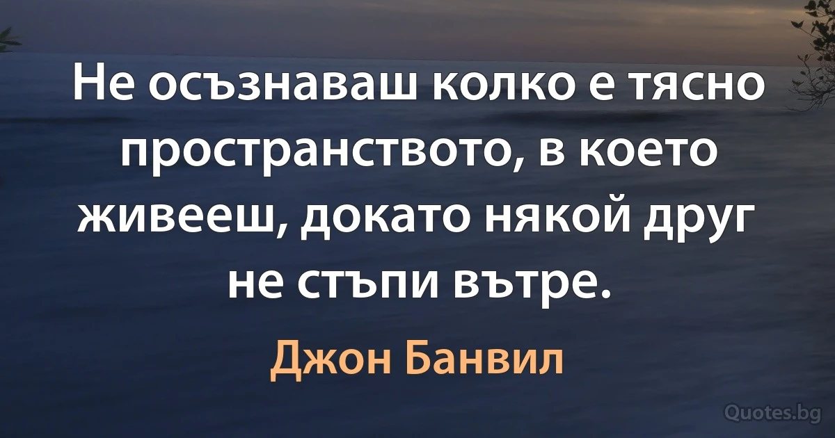 Не осъзнаваш колко е тясно пространството, в което живееш, докато някой друг не стъпи вътре. (Джон Банвил)