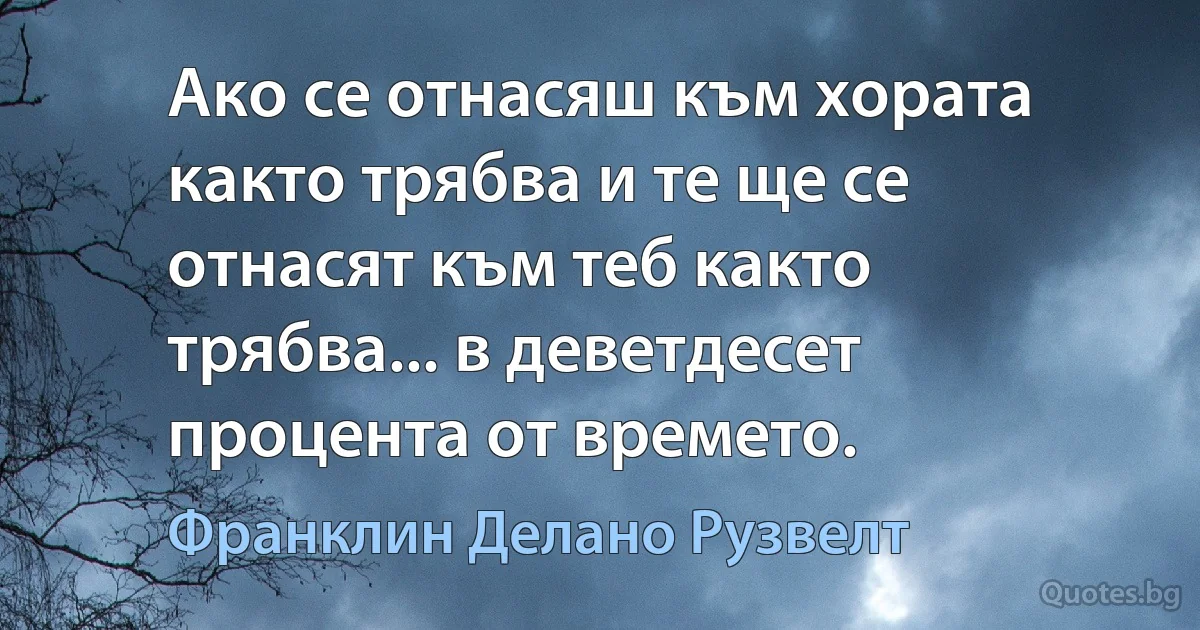 Ако се отнасяш към хората както трябва и те ще се отнасят към теб както трябва... в деветдесет процента от времето. (Франклин Делано Рузвелт)