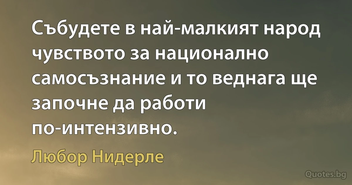 Събудете в най-малкият народ чувството за национално самосъзнание и то веднага ще започне да работи по-интензивно. (Любор Нидерле)