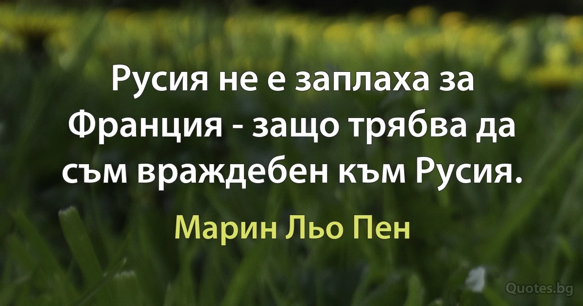 Русия не е заплаха за Франция - защо трябва да съм враждебен към Русия. (Марин Льо Пен)