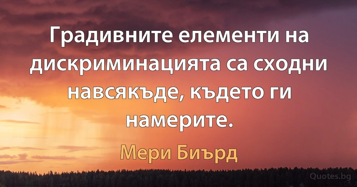 Градивните елементи на дискриминацията са сходни навсякъде, където ги намерите. (Мери Биърд)