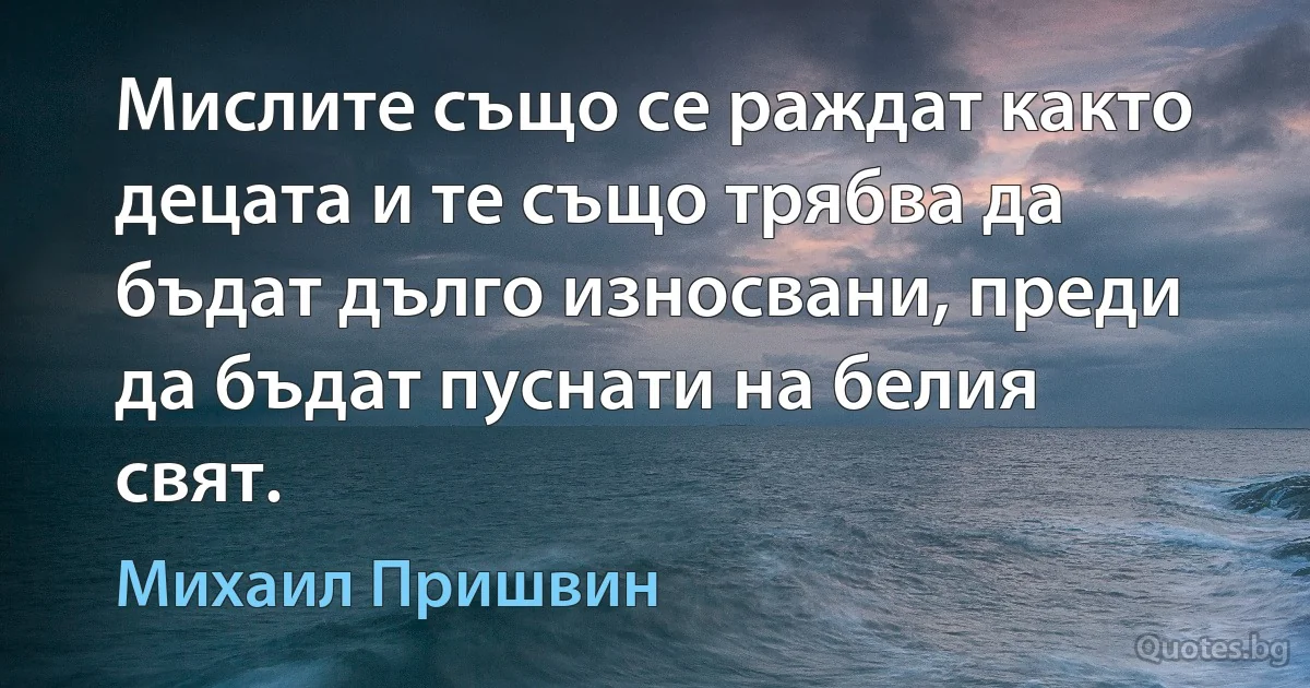 Мислите също се раждат както децата и те също трябва да бъдат дълго износвани, преди да бъдат пуснати на белия свят. (Михаил Пришвин)