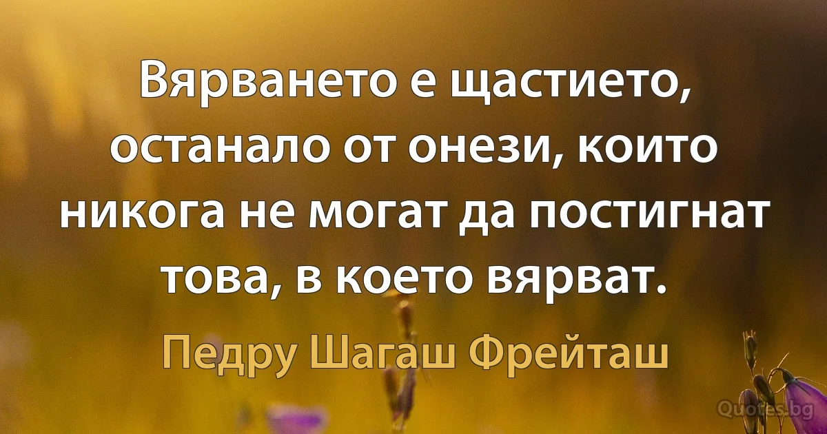 Вярването е щастието, останало от онези, които никога не могат да постигнат това, в което вярват. (Педру Шагаш Фрейташ)