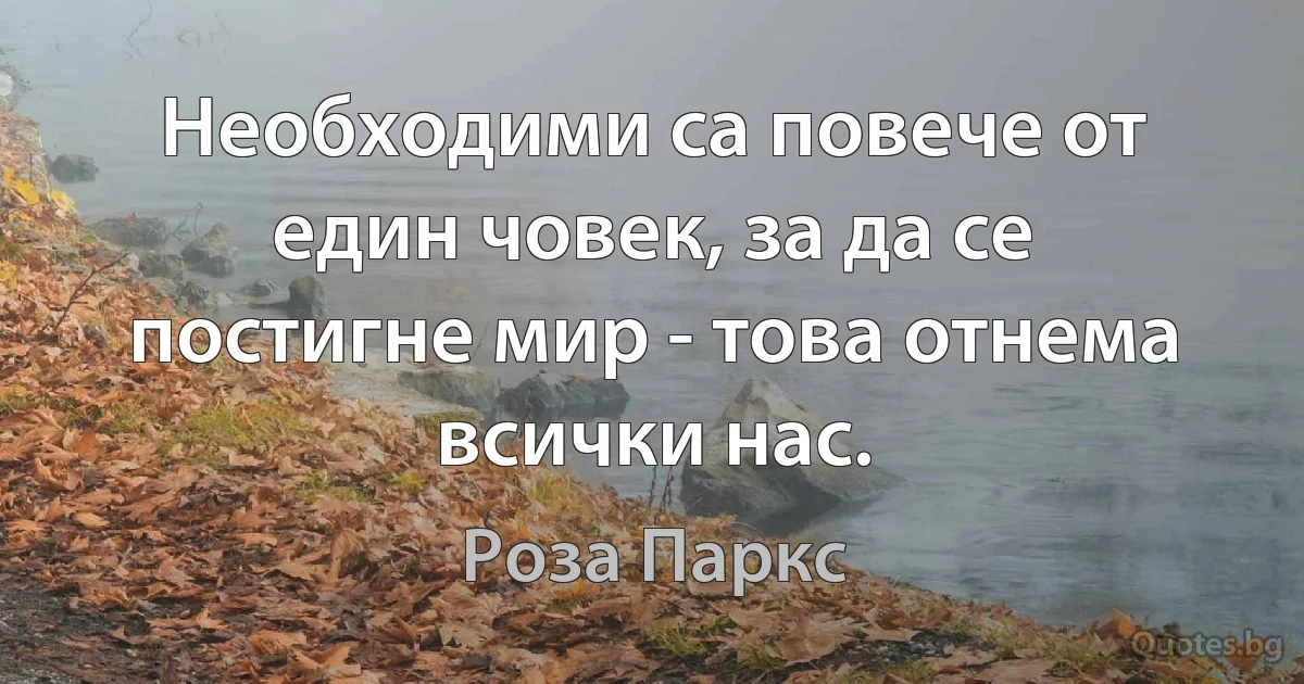 Необходими са повече от един човек, за да се постигне мир - това отнема всички нас. (Роза Паркс)