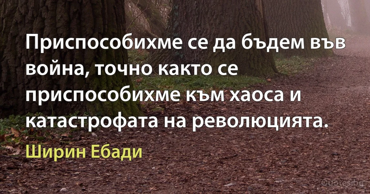 Приспособихме се да бъдем във война, точно както се приспособихме към хаоса и катастрофата на революцията. (Ширин Ебади)